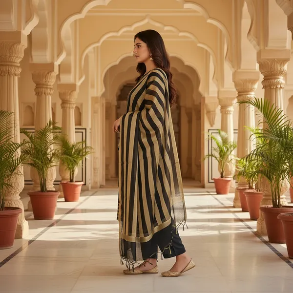 Black_Banarasi_Cotton_Silk_Plain_Zari_Striped_Border_Unstitched_Suit_Set_with_Dupatta_|_Womens_Festive_Ethnic_Wear