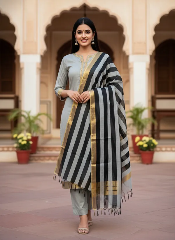 Grey_Banarasi_Cotton_Silk_Plain_Zari_Border_Unstitched_Suit_Set_with_Dupatta_|_Womens_Festive_Ethnic_Wear