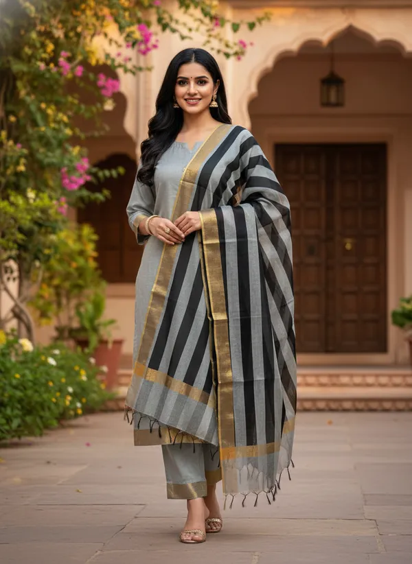 Grey_Banarasi_Cotton_Silk_Plain_Zari_Border_Unstitched_Suit_Set_with_Dupatta_|_Womens_Festive_Ethnic_Wear