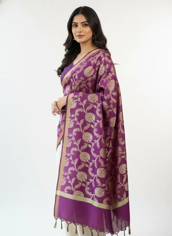Purple_Banarasi_Cotton_Zari_Weaved_Dupatta
