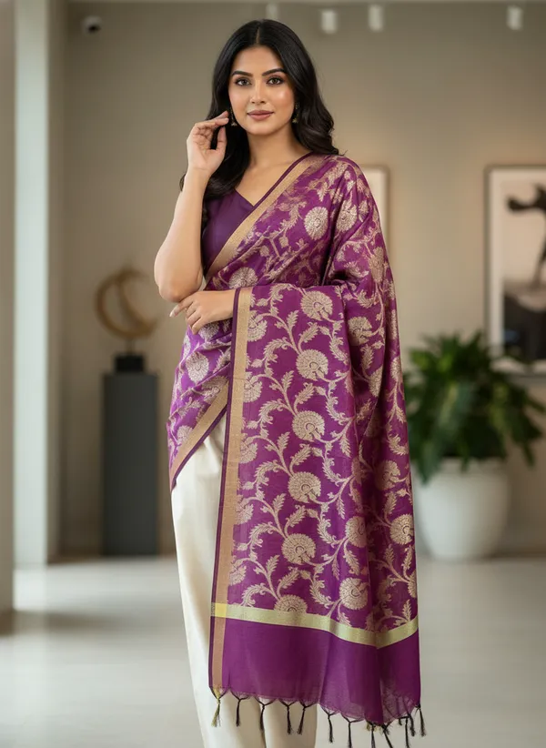 Purple_Banarasi_Cotton_Zari_Weaved_Dupatta