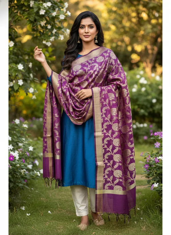 Purple_Banarasi_Cotton_Zari_Weaved_Dupatta