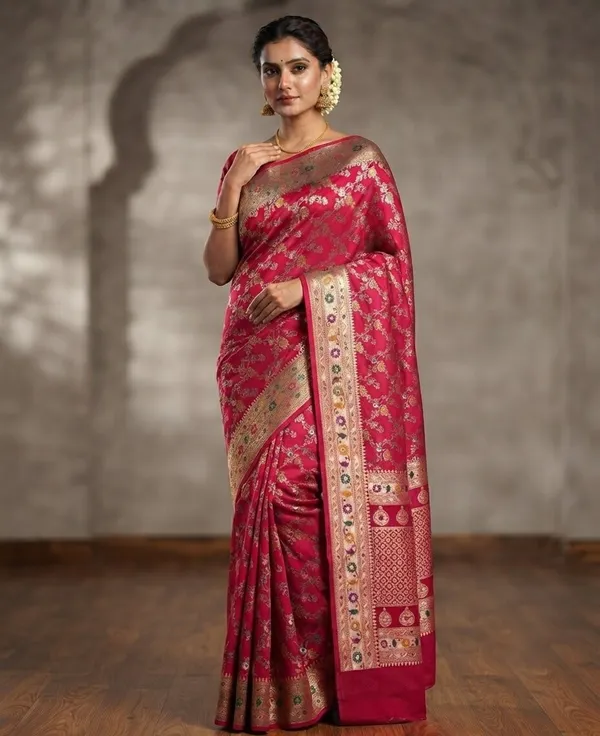 Rani_Pink_Banarasi_Meena_Work_Silk_Saree_with_Heavy_Aachal
