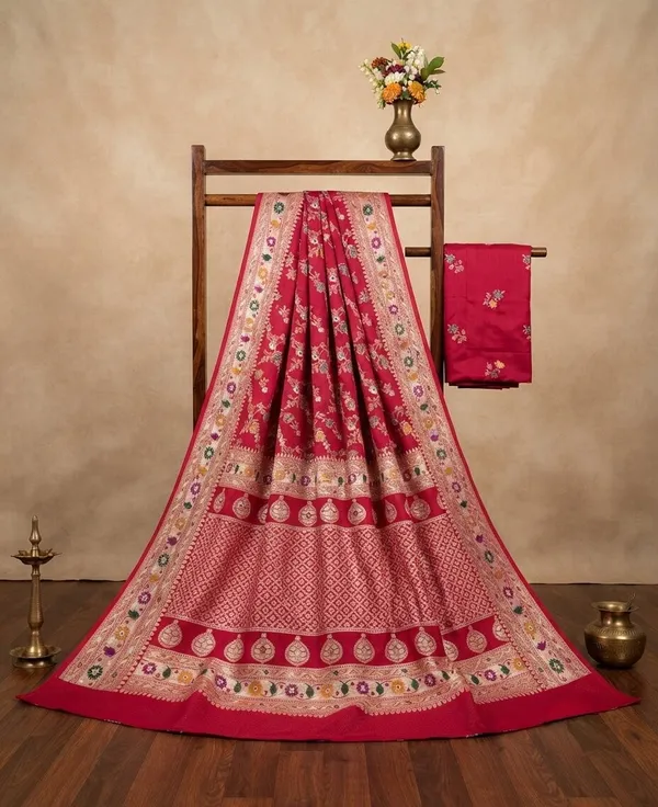 Rani_Pink_Banarasi_Meena_Work_Silk_Saree_with_Heavy_Aachal