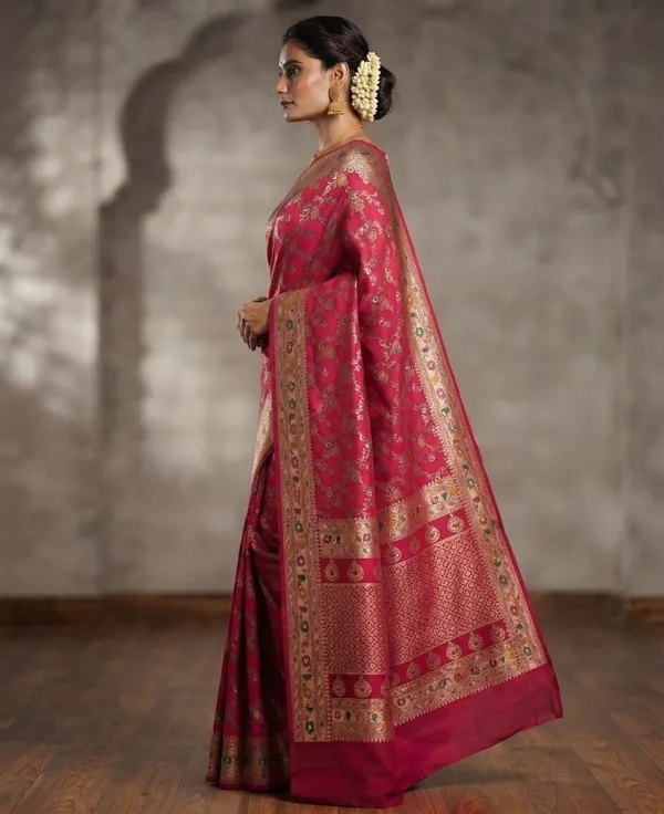Rani_Pink_Banarasi_Meena_Work_Silk_Saree_with_Heavy_Aachal