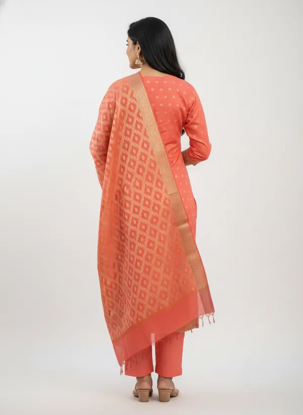 Peach_Banarasi_Women's_Unstitched_Suit_Material_With_Dupatta_For_Women