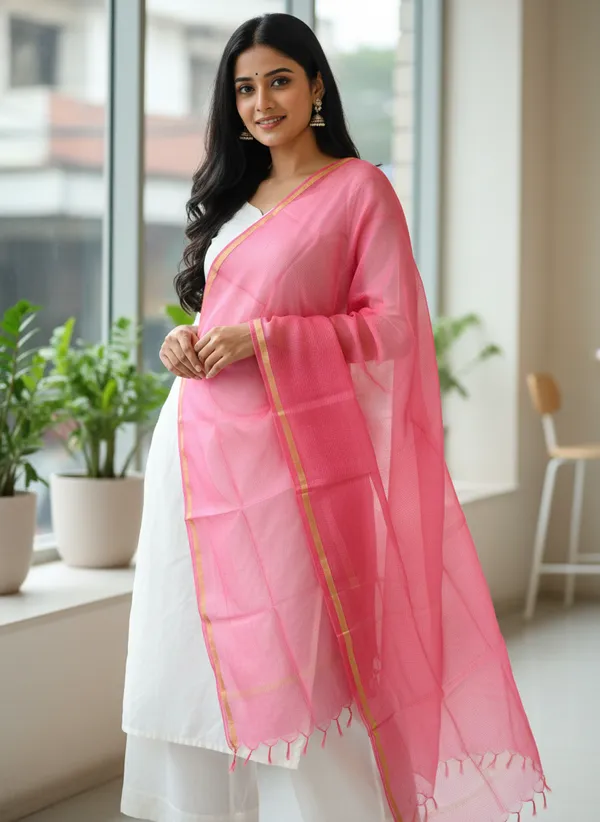 Light_Pink_Banarasi_Moonga_Check_Dupatta_For_Women