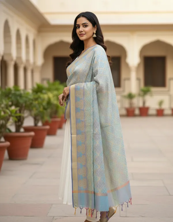Multicolor_Banarasi_Cotton_Zari_Weaved_Dupatta