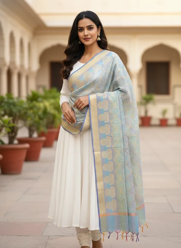 Multicolor_Banarasi_Cotton_Zari_Weaved_Dupatta