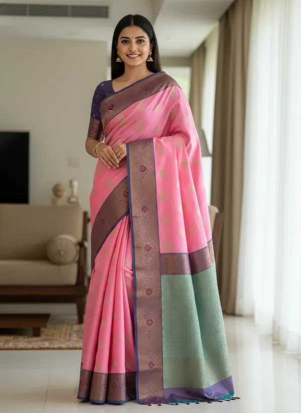 Light_Pink_Banarasi_Silk_Saree_with_Contrast_Aachal