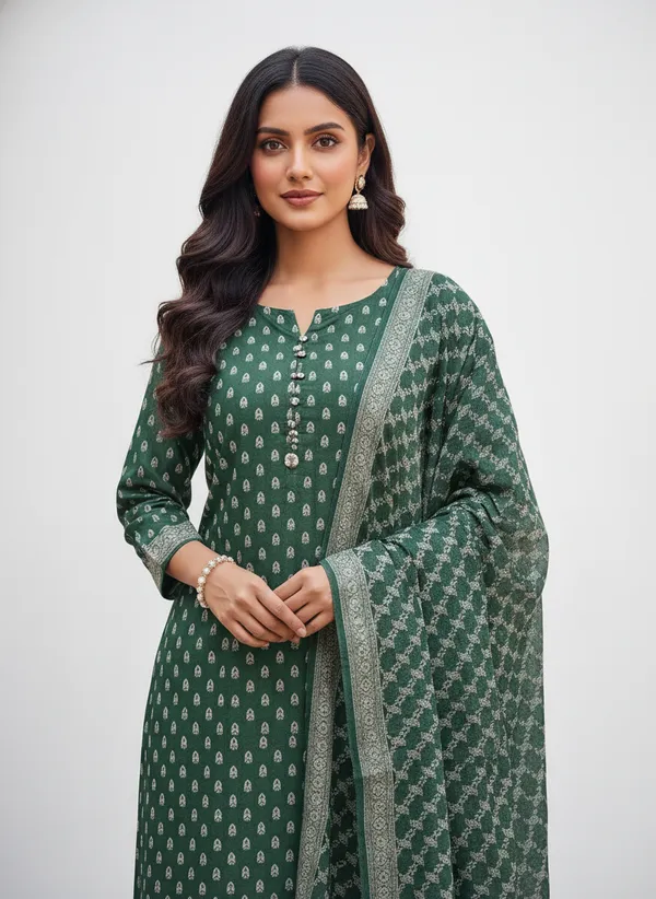 Green_Banarasi_Unstitched_Suit_Fabric_|_Cotton_Silk_Dress_Material_with_Zari_Weaving