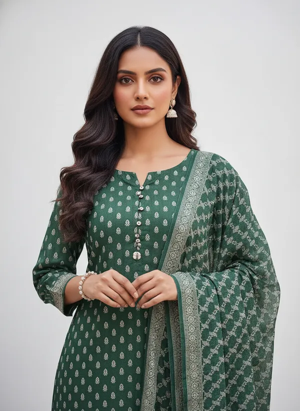 Green_Banarasi_Unstitched_Suit_Fabric_|_Cotton_Silk_Dress_Material_with_Zari_Weaving