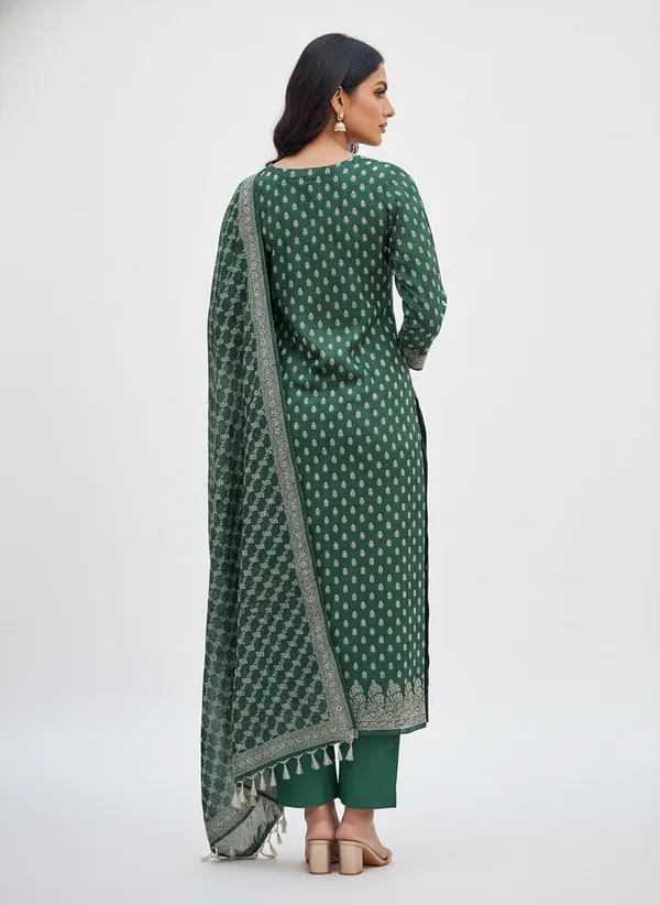 Green_Banarasi_Unstitched_Suit_Fabric_|_Cotton_Silk_Dress_Material_with_Zari_Weaving