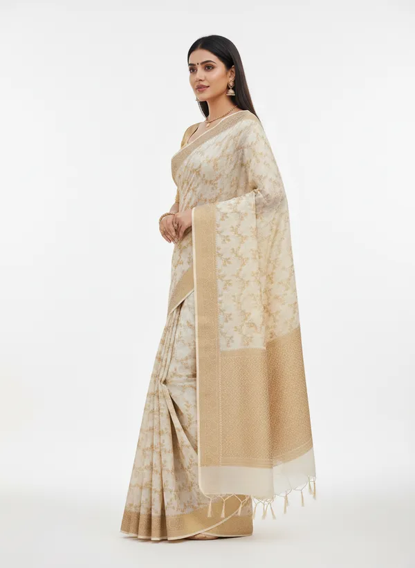 Cream_Banarasi_Premium_Cotton_Silk_Jaal_Work_Saree_||_Authentic_Indian_Silk_Saree