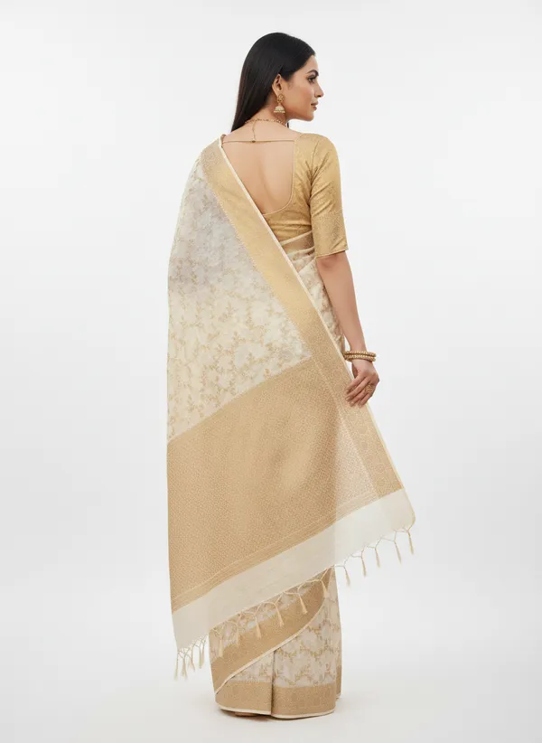 Cream_Banarasi_Premium_Cotton_Silk_Jaal_Work_Saree_||_Authentic_Indian_Silk_Saree