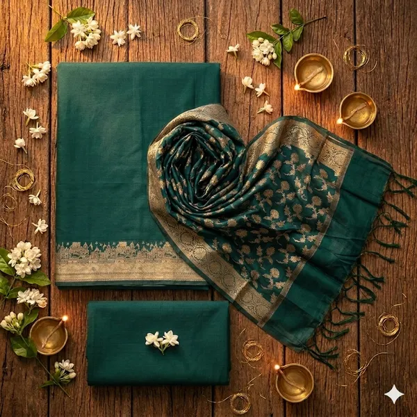 Bottlegreen_Banarasi_Unstitched_Suit_Fabric_|_Cotton_Silk_Dress_Material_with_Zari_Weaving