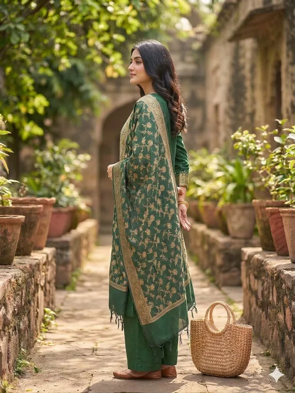 Bottlegreen_Banarasi_Unstitched_Suit_Fabric_|_Cotton_Silk_Dress_Material_with_Zari_Weaving