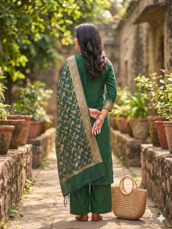 Bottlegreen_Banarasi_Unstitched_Suit_Fabric_|_Cotton_Silk_Dress_Material_with_Zari_Weaving
