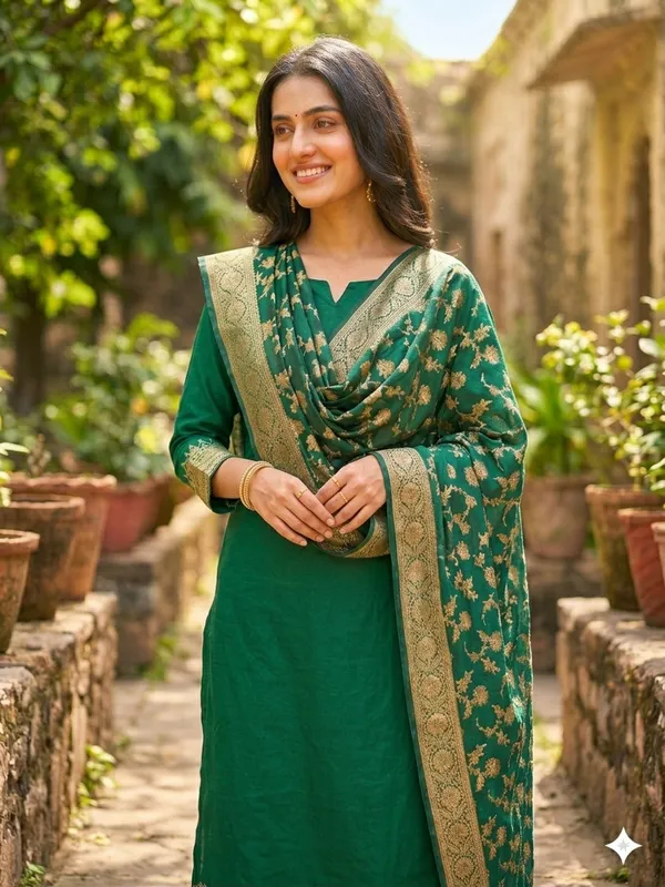 Bottlegreen_Banarasi_Unstitched_Suit_Fabric_|_Cotton_Silk_Dress_Material_with_Zari_Weaving