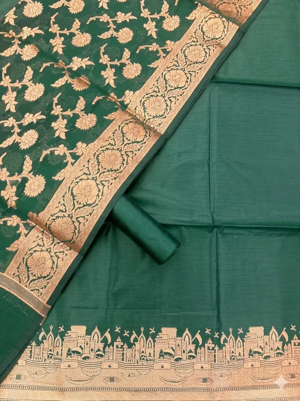Bottlegreen_Banarasi_Unstitched_Suit_Fabric_|_Cotton_Silk_Dress_Material_with_Zari_Weaving