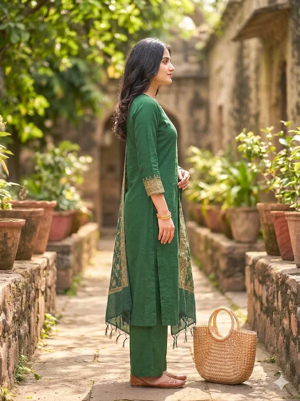 Bottlegreen_Banarasi_Unstitched_Suit_Fabric_|_Cotton_Silk_Dress_Material_with_Zari_Weaving