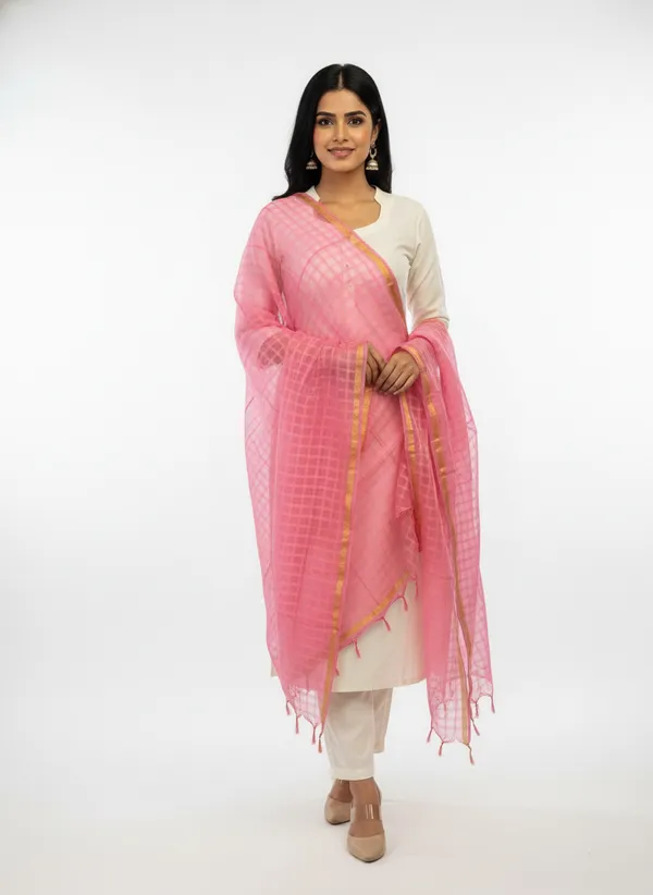 Light_Pink_Banarasi_Bada_Check_/_Self-Color_Checkered_Dupatta_For_Women