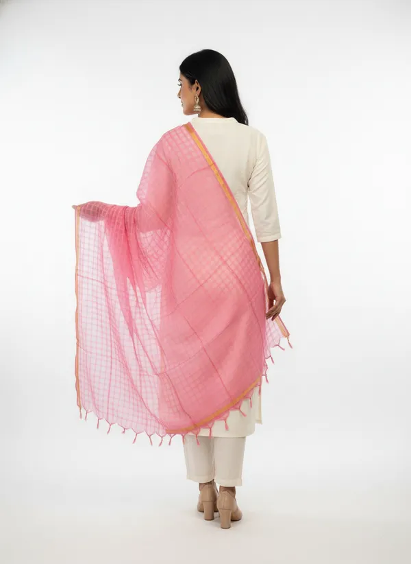 Light_Pink_Banarasi_Bada_Check_/_Self-Color_Checkered_Dupatta_For_Women