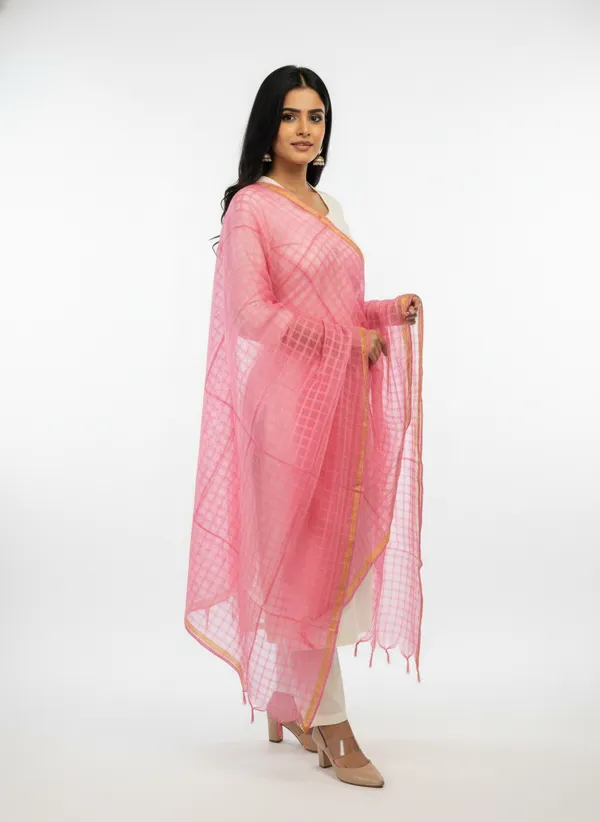 Light_Pink_Banarasi_Bada_Check_/_Self-Color_Checkered_Dupatta_For_Women