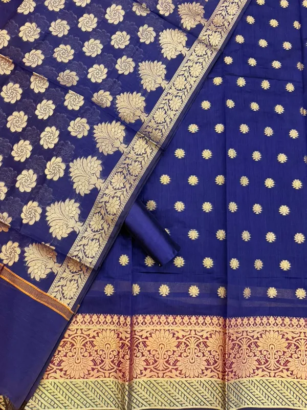 Navy_Blue_Banarasi_Cotton_Silk_Unstitched_Suit_With_Dupatta_For_Women