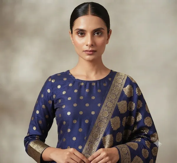 Navy_Blue_Banarasi_Cotton_Silk_Unstitched_Suit_With_Dupatta_For_Women