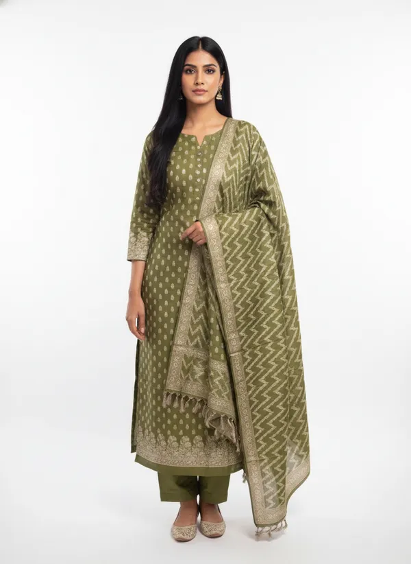 Mendhi_Banarasi_Unstitched_Suit_Fabric_|_Cotton_Silk_Dress_Material_with_Zari_Weaving