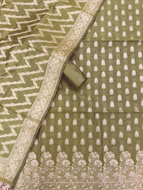 Mendhi_Banarasi_Unstitched_Suit_Fabric_|_Cotton_Silk_Dress_Material_with_Zari_Weaving