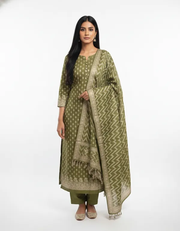 Mendhi_Banarasi_Unstitched_Suit_Fabric_|_Cotton_Silk_Dress_Material_with_Zari_Weaving