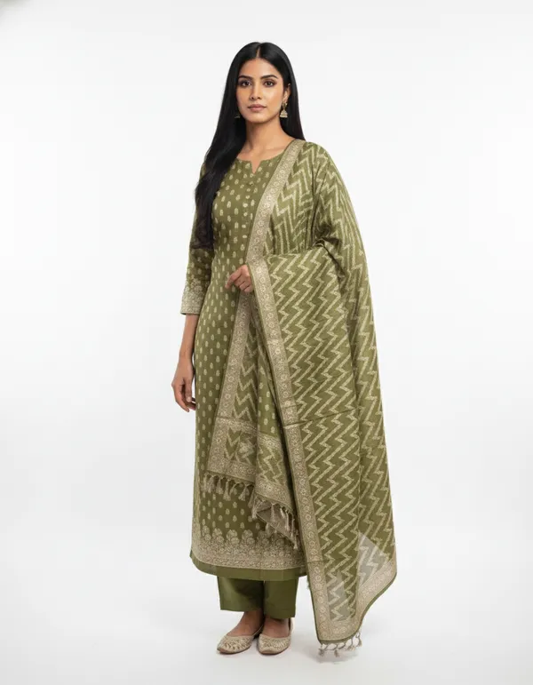 Mendhi_Banarasi_Unstitched_Suit_Fabric_|_Cotton_Silk_Dress_Material_with_Zari_Weaving