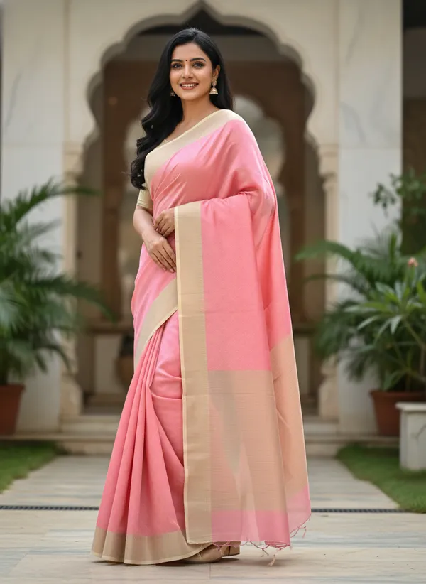 Light_Pink_Womens_Banarasi_Cotton_Silk_Self_Work_Saree_|_Contrast_Aanchal
