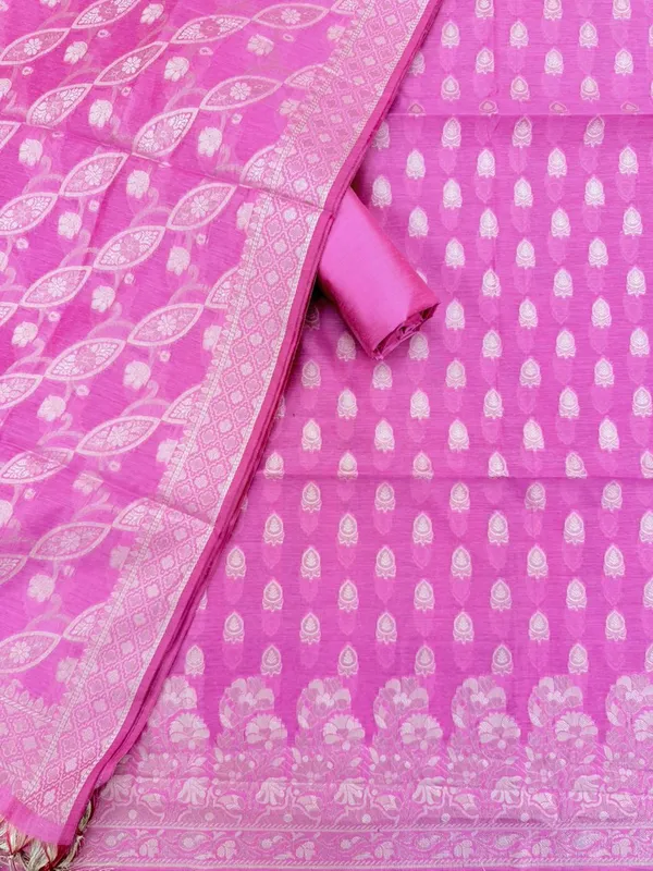 Light_Pink_Banarasi_Unstitched_Suit_Fabric_|_Cotton_Silk_Dress_Material_with_Zari_Weaving