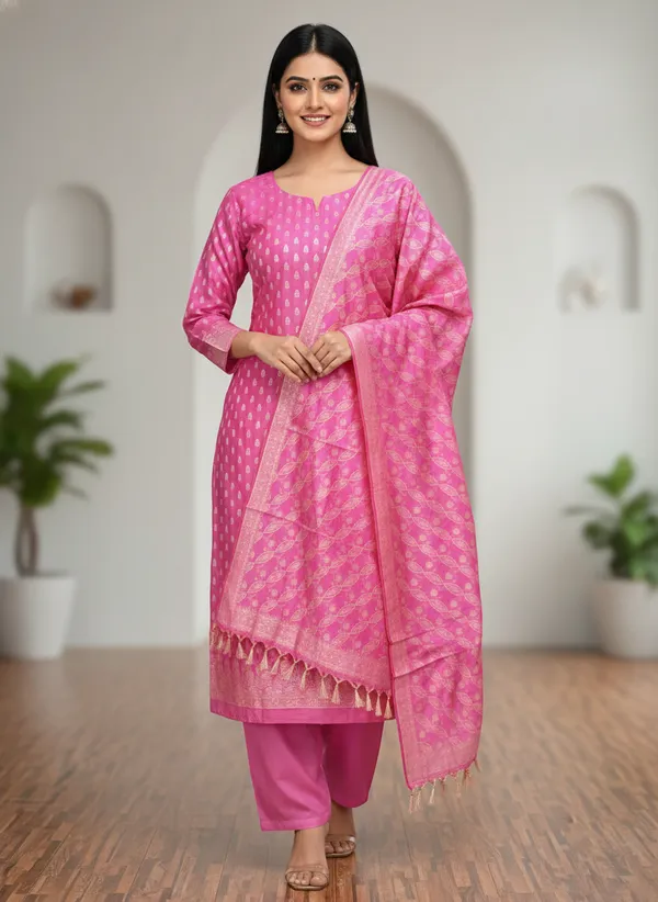 Light_Pink_Banarasi_Unstitched_Suit_Fabric_|_Cotton_Silk_Dress_Material_with_Zari_Weaving