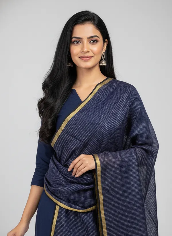 Navy_Banarasi_Moonga_Check_Dupatta_For_Women