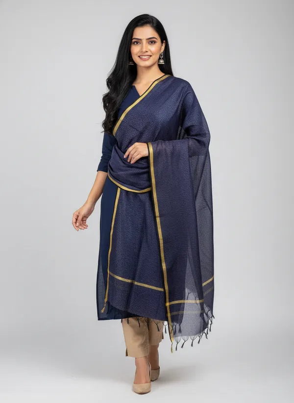 Navy_Banarasi_Moonga_Check_Dupatta_For_Women