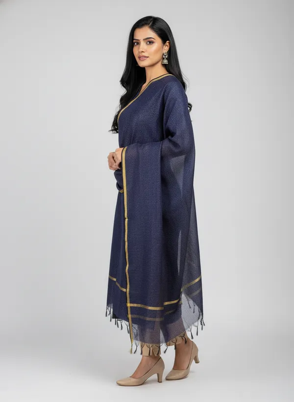 Navy_Banarasi_Moonga_Check_Dupatta_For_Women