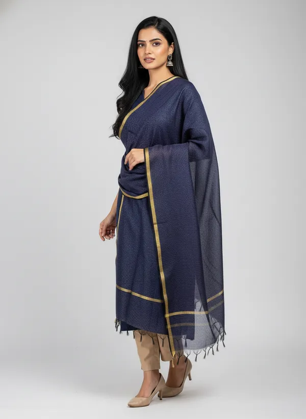 Navy_Banarasi_Moonga_Check_Dupatta_For_Women