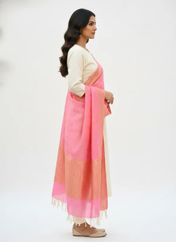 Light_Pink_Banarasi_Cotton_Zari_Weaved_Dupatta_With_Meenakari_Work