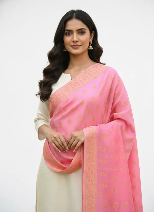 Light_Pink_Banarasi_Cotton_Zari_Weaved_Dupatta_With_Meenakari_Work