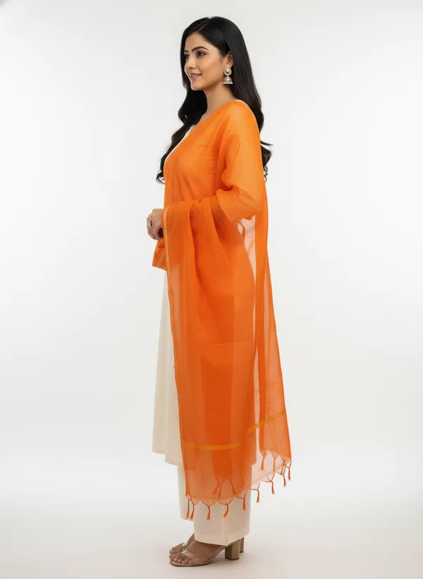 Orange_Banarasi_Moonga_Check_Dupatta_For_Women