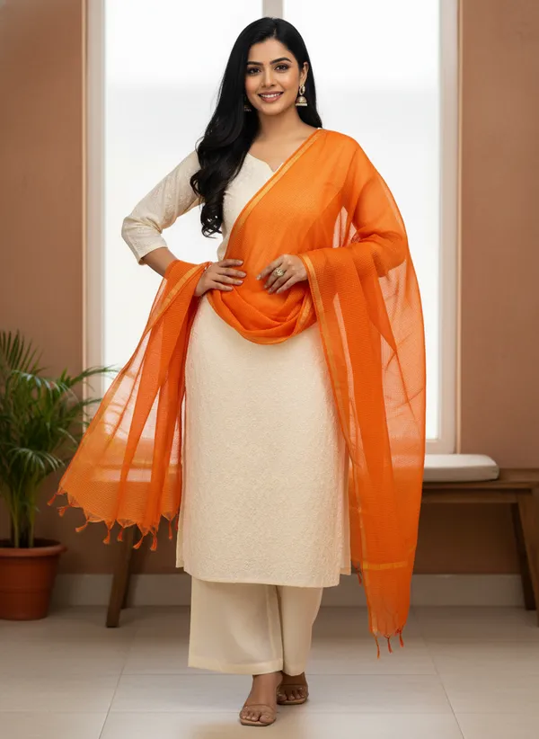 Orange_Banarasi_Moonga_Check_Dupatta_For_Women
