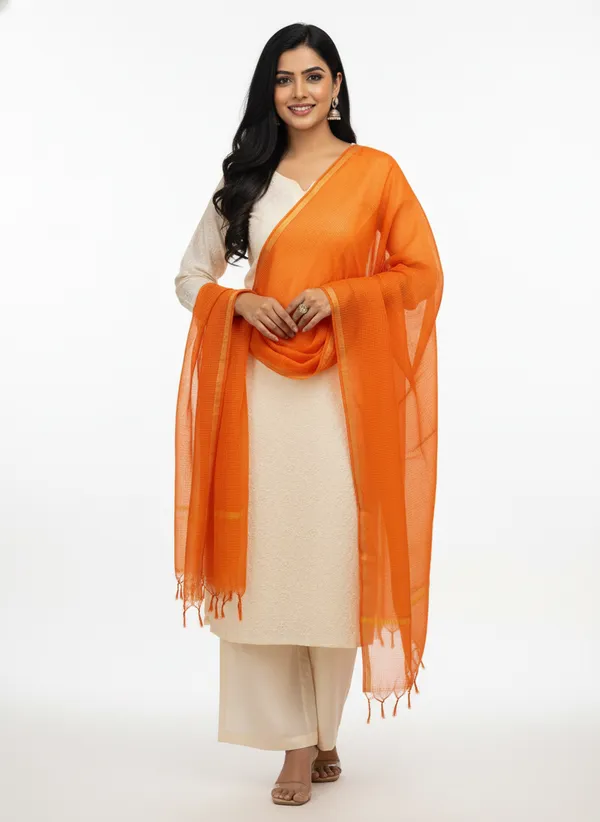 Orange_Banarasi_Moonga_Check_Dupatta_For_Women