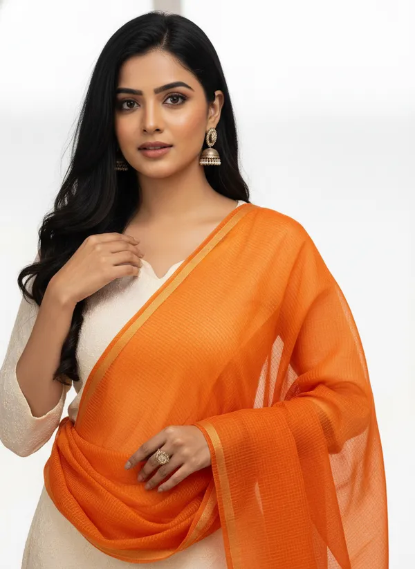 Orange_Banarasi_Moonga_Check_Dupatta_For_Women