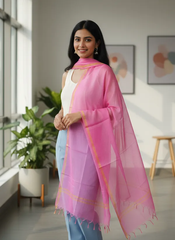 Light_Pink_Banarasi_Plain_Dupatta_with_Zari_Border_for_Women_|_Lightweight_Traditional_Ethnic_Dupatta