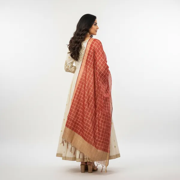 Maroon_Banarasi_Thread_Work_Checkered_Dupatta_For_Women