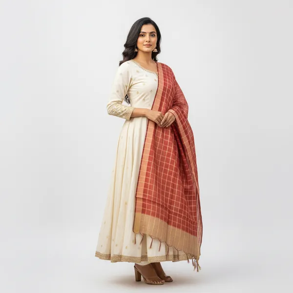 Maroon_Banarasi_Thread_Work_Checkered_Dupatta_For_Women